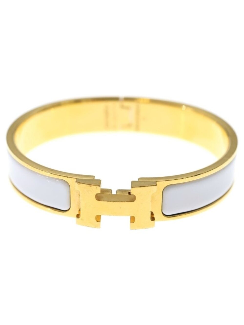 Hermes Clic Clac Bangle Bracelet Gold White